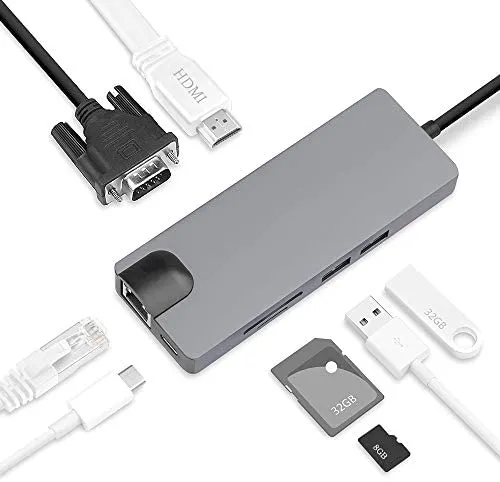 CONVERTER 8 IN 1 TYPE C TO LAN TYPE-C SD CARD USB 3.0*2 HDMI AND VGA