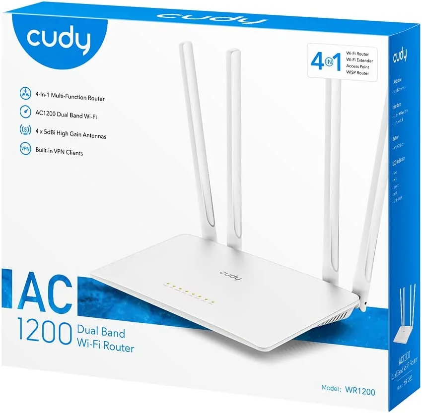 Cudy New 4G LTE Cat 6 WiFi Router, Qualcomm Chipset, LTE Modem Router, Dual SIM 4G Mobile Router, AC1200 Dual Band WiFi, 4 Gigabit Ports, OpenVPN, WireGuard, Band Lock, TTL, on Command