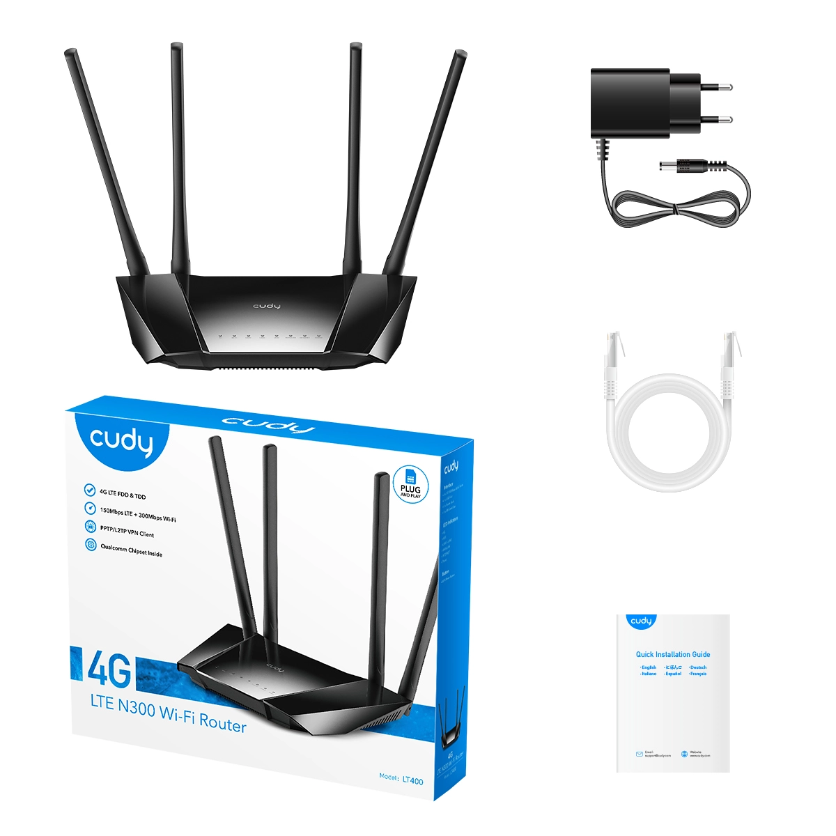 CUDY WIRELESS ROUTER 4G LTE N300 LT400