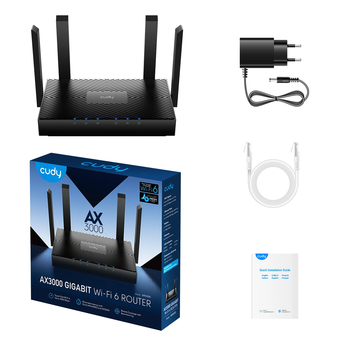 CUDY WIRELESS ROUTER 4 ANTENNA AX3000 GIGABIT WR3000 - MESH