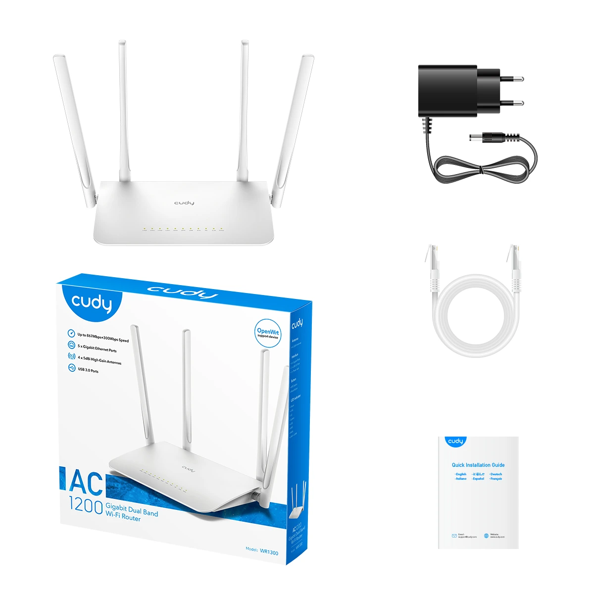 CUDY WIRELESS ROUTER 4 ANTENNA AC1200 GIGABIT DUAL BAND WR1300