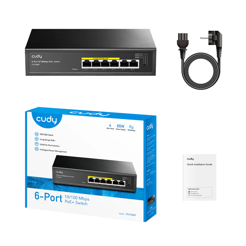 CUDY POE SWITCH 6 PORTS 10/100MBPS + SWITCH FS1006P