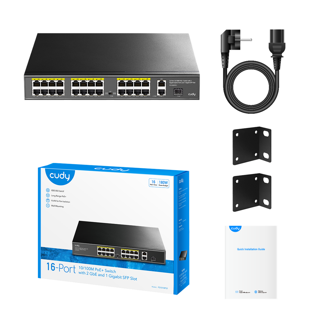 CUDY POE SWITCH 16 PORT 10/100 WITH 2 GBE AND 1 GIGABIT SFP SLOT FS1018PS1