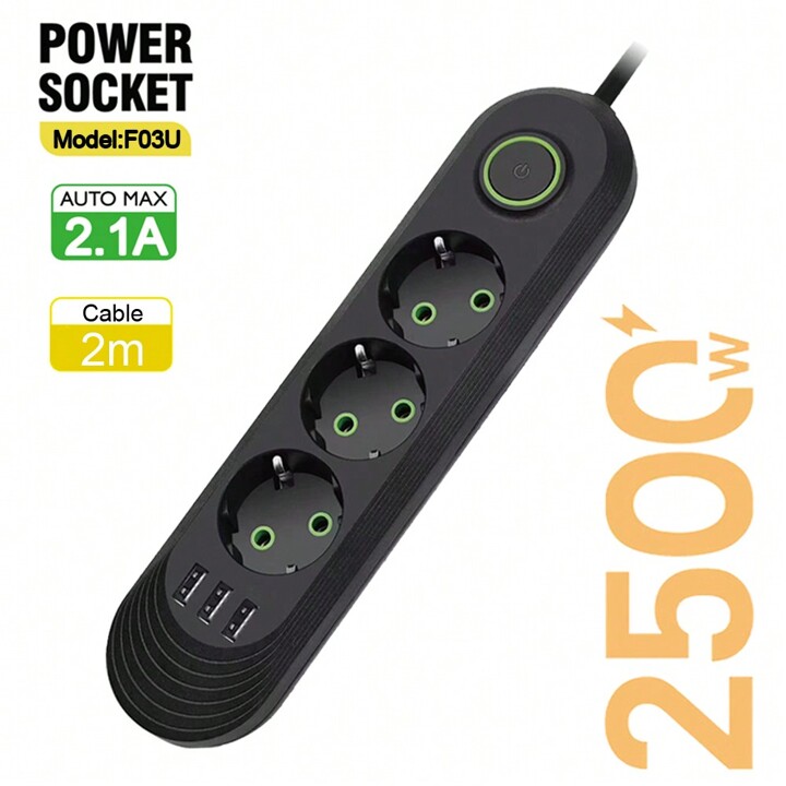 LUCKY HAWK ELECTRICAL SOCKET 3 WAY WITH 3 USB