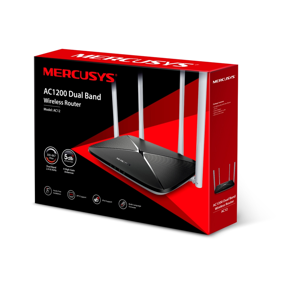 MERCUSYS AC1200 DUAL BAND ROUTER 4 ANTENNA  AC12