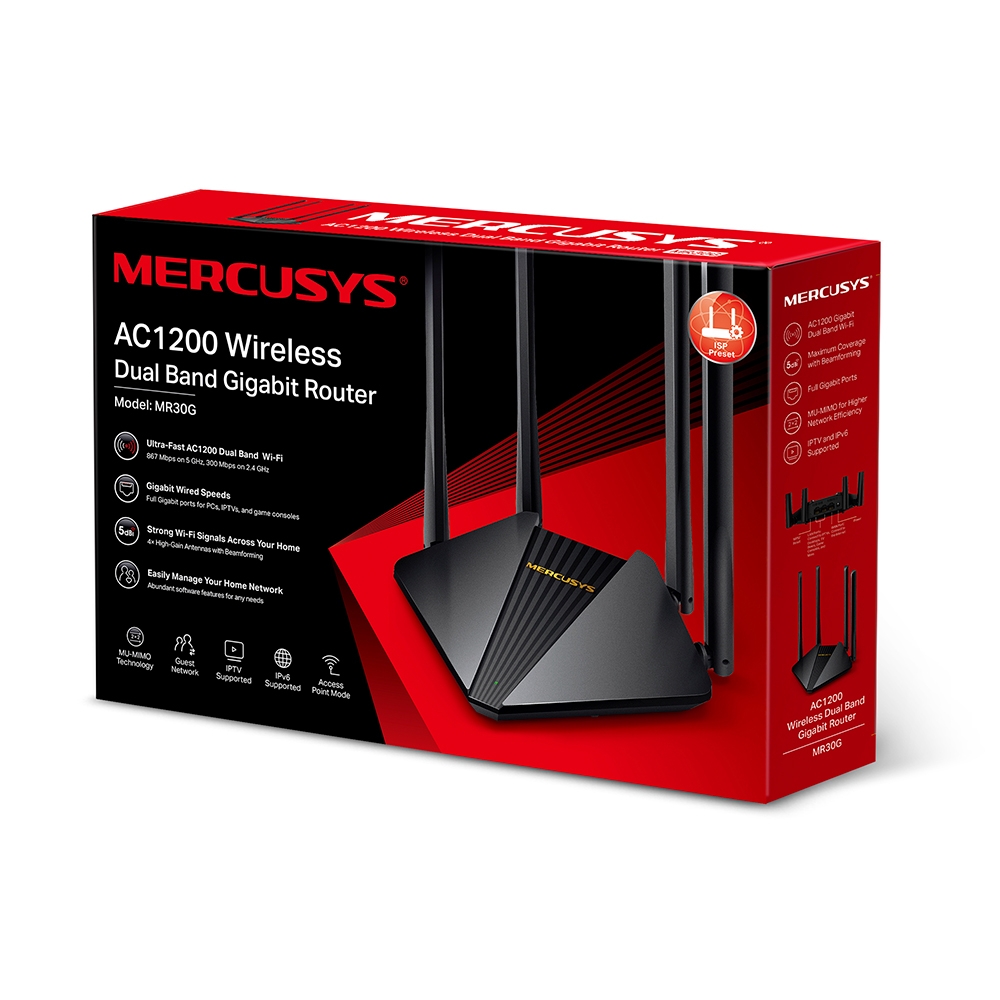 MERCUSYS AC1200 DUAL BAND GIGABIT ROUTER 4 ANTENNA MR30G