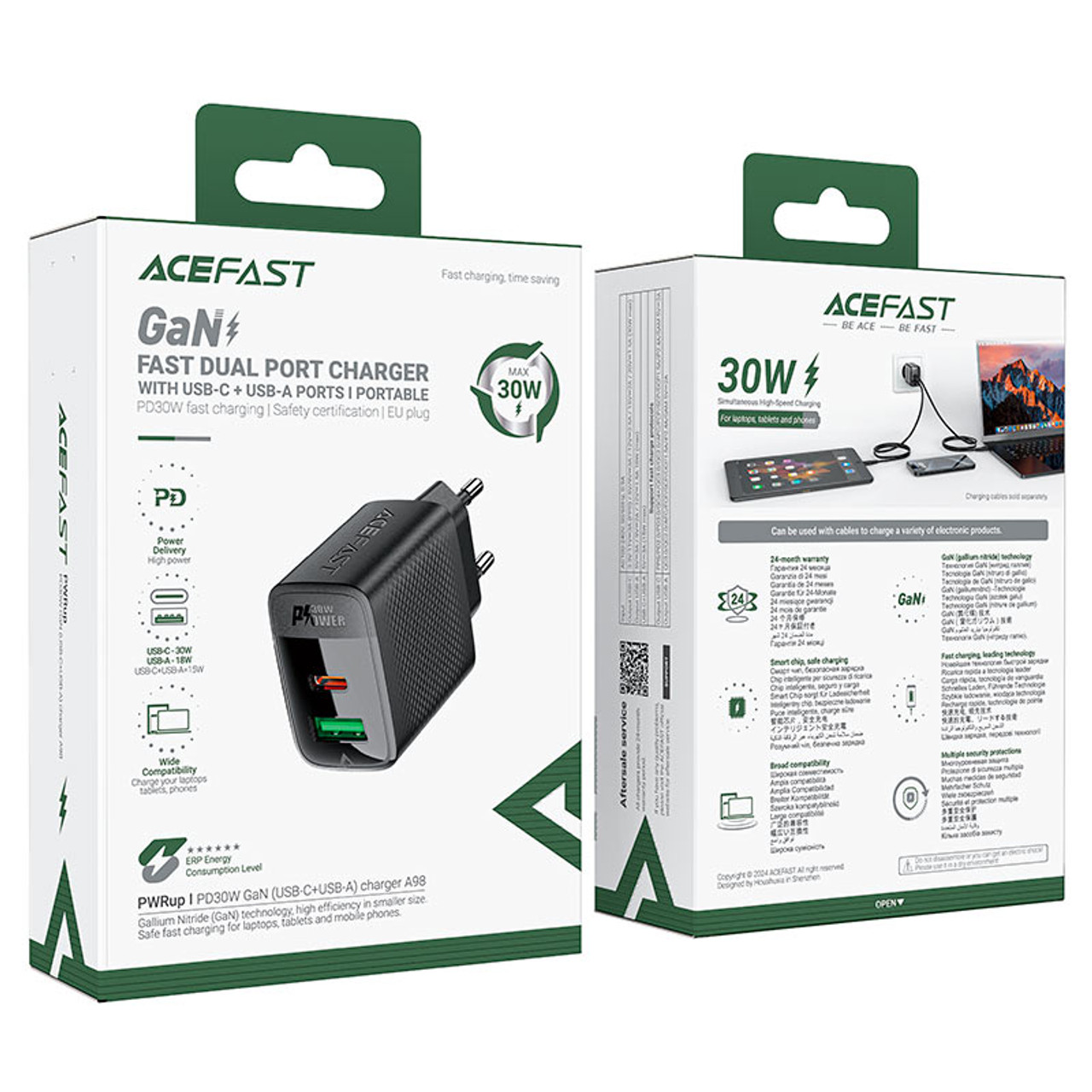 ACEFAST ADAPTER FAST DUAL PORT CHARGER WITH USB-C + USB-A 30W A98
